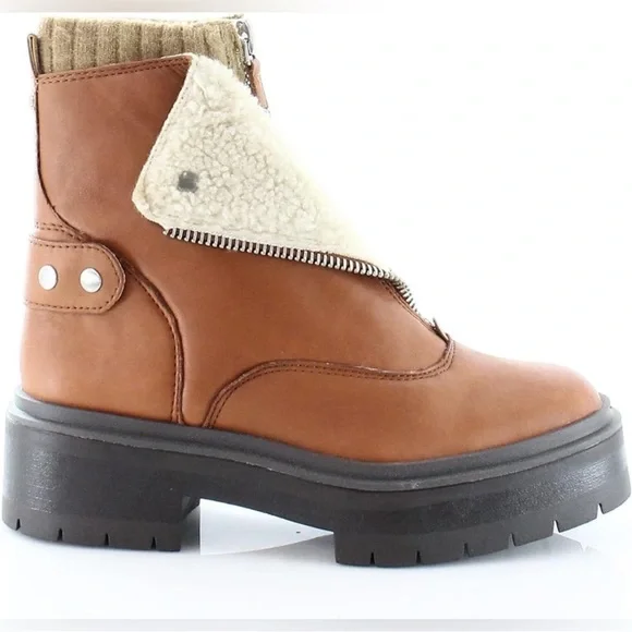 Sam Edelman Women's Linds Lug Boots S8 Brown Shearling - Picture 2 of 9